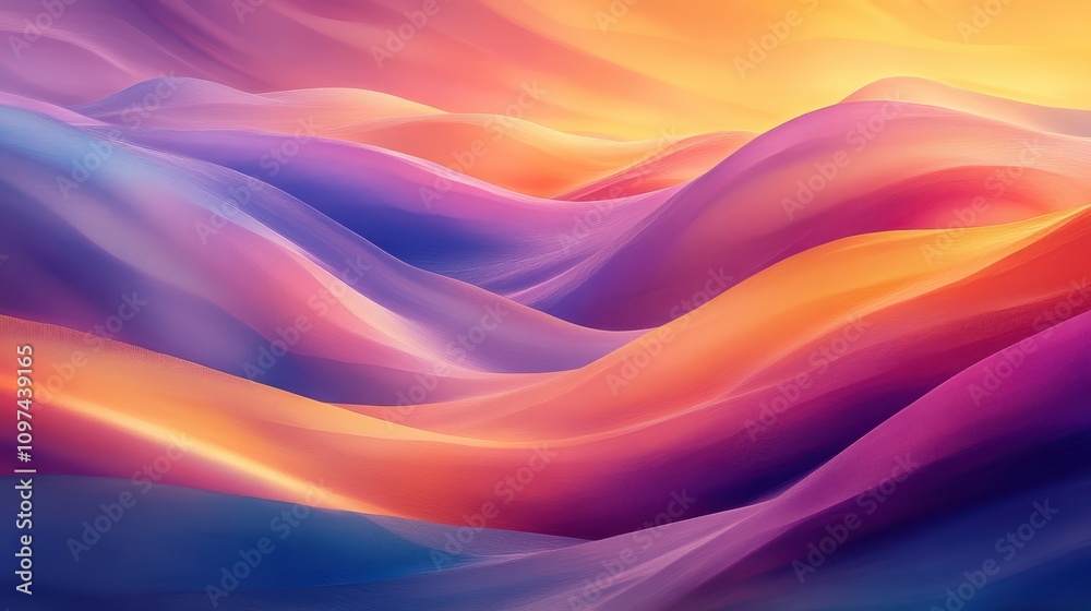 Obraz premium Abstract Vibrant Sunset Hues Swirling Purple, Orange, and Blue Gradient Texture Background
