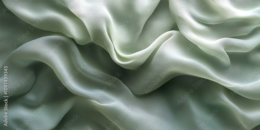 Fototapeta premium A close-up of soft, flowing fabric in light green tones, showcasing texture and movement.