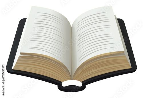 Icon of an open book on a white background with detailed pages isolated on transparent background