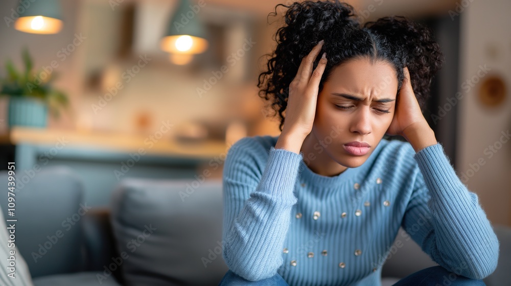 A person sitting alone in a dimly lit room, holding their head with both hands, looking distressed and overwhelmed. Psychology,mental illness,emotional disorders, emotional management