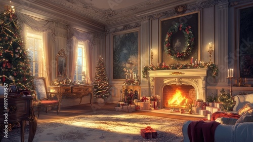 Elegant Christmas Room Festive Holiday Decorated Interior