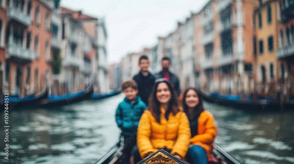 Obraz premium Experience family bonding in Venice as parents and children share a gondola ride, capturing the romance and joy of travel. 