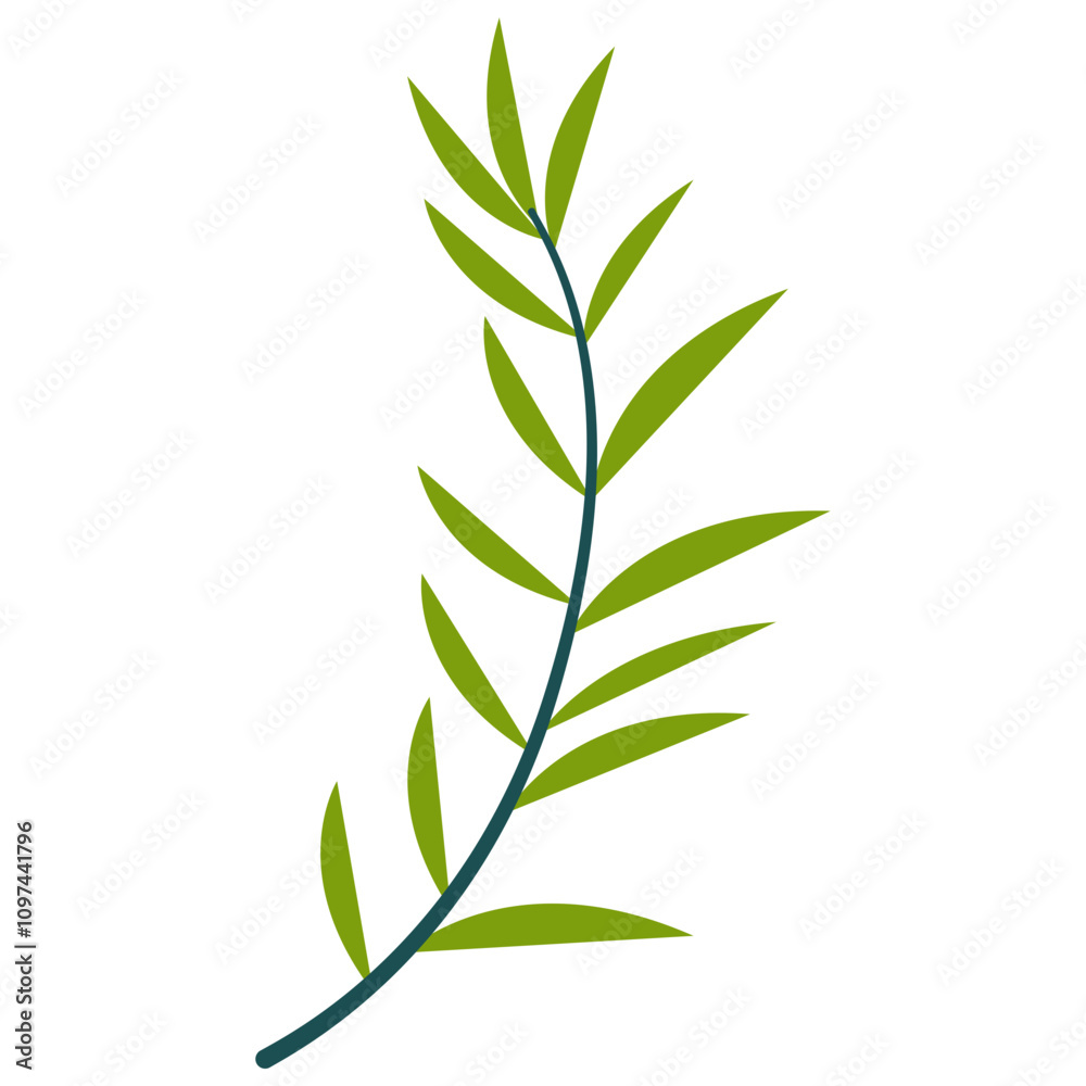 Fototapeta premium Green Tropical Exotic Leaves. Isolated on a White Background. Vector Illustration in Flat Style.