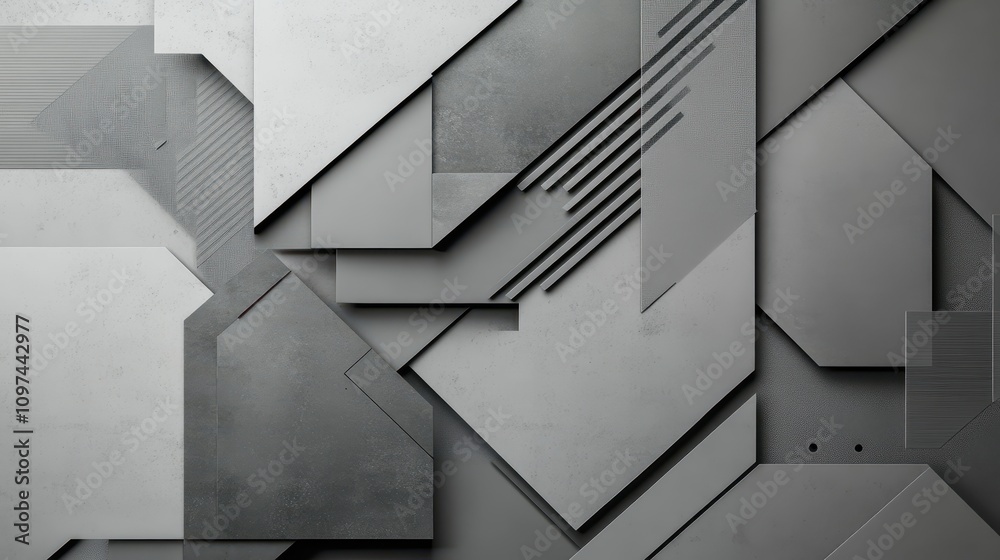Fototapeta premium Abstract Geometric Grey and White Textured Background Modern 3D Rendered Design with Layered Shapes and Industrial Textures for Wall Decor, Presentations, and Web Design