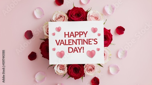 Valentines Day background with hearts and roses Happy Valentines Day banner