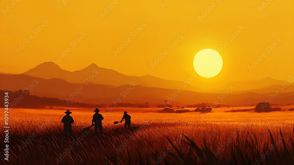 Fototapeta premium Farmers Harvesting Crops