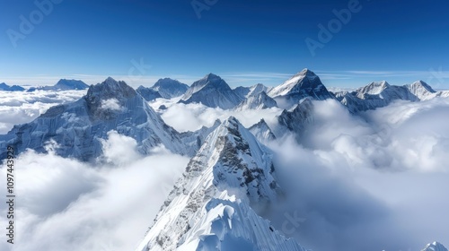 珠穆朗玛峰高峰雪山最高海拔云雾云层 photo