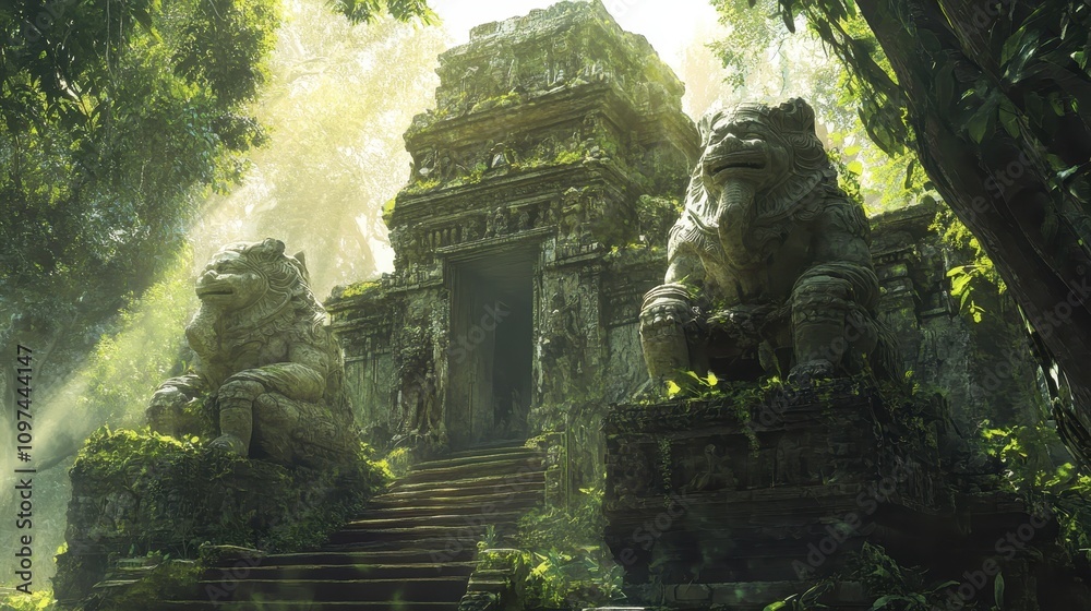 Mysterious Ancient Stone Temple Ruins Overgrown with Lush Tropical ...