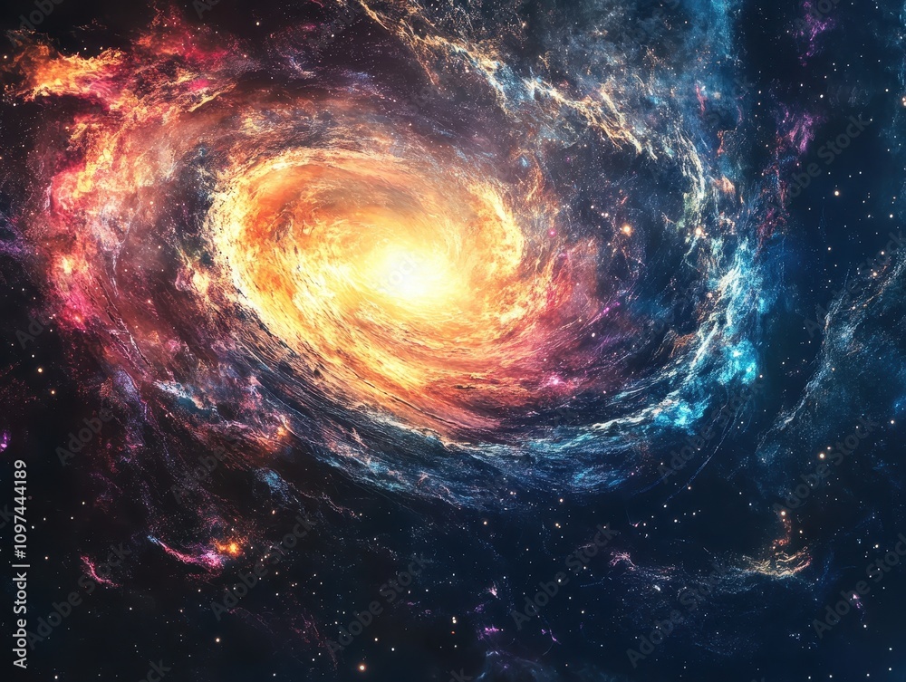 Stunning High-Resolution Image of a Vibrant Spiral Galaxy in Deep Space, Cosmic Nebula with Bright Stars and Colorful Gases Stunning High-Resolution Image of a Vibrant Spiral Galaxy in Deep Space, Cosmic Nebula with Bright Stars and Colorful Gases