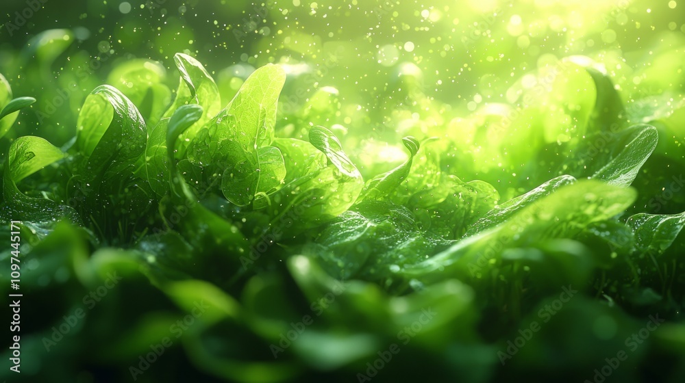 Abstract representation of microgreens, flowing lines, vibrant greens, representing growth and freshness Abstract representation of microgreens, flowing lines, vibrant greens, representing growth and freshness
