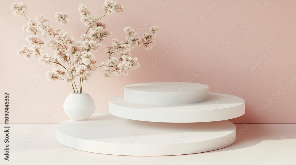 Abstract empty geometric shape podium for product on pastel pink background. Copy space. Abstract empty geometric shape podium for product on pastel pink background. Copy space.
