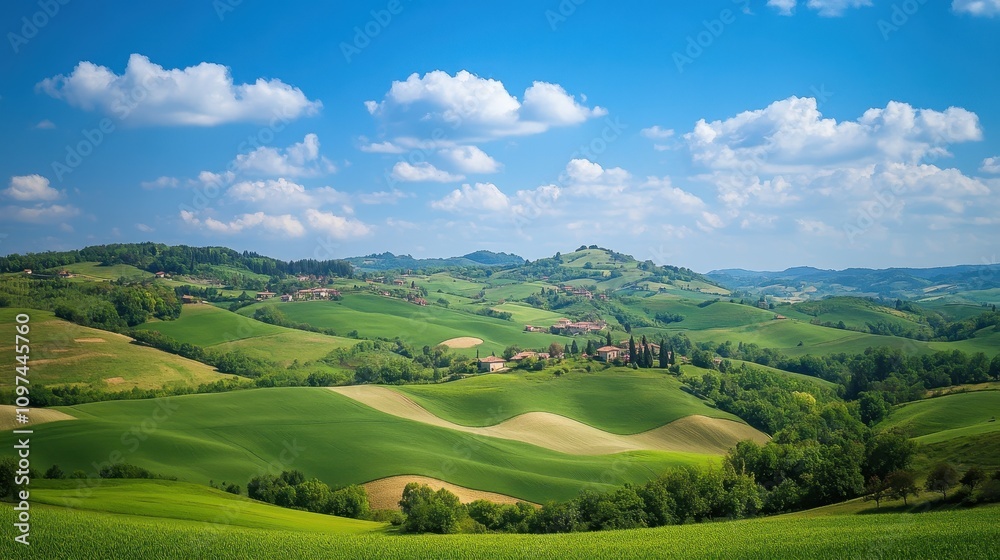 Idyllic Tuscan Countryside Rolling Green Hills, Farmhouse, and Blue Sky - Panoramic Landscape Photography Idyllic Tuscan Countryside Rolling Green Hills, Farmhouse, and Blue Sky - Panoramic Landscape Photography