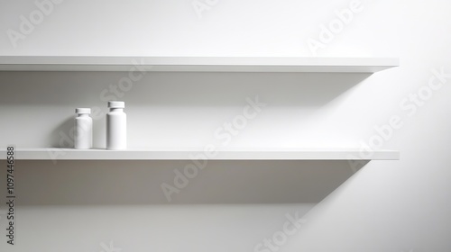 Empty medicine cabinet shelves reveal a life free from dependency, symbolizing health and self-reliance. Emptiness as a sign of wellness and proactive lifestyle choices.
