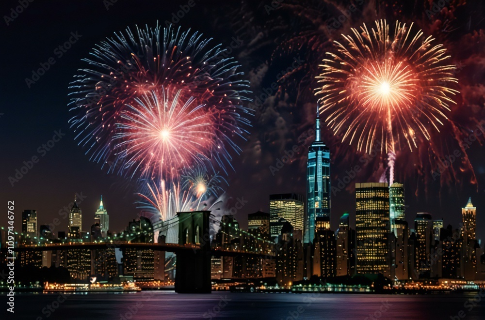 Naklejka premium fireworks over the river