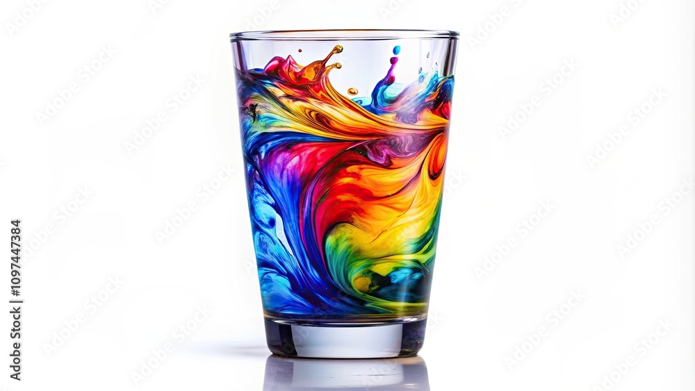 Fototapeta premium Colorful swirling water in glass isolated on white background with clipping path, colorful, moving, water
