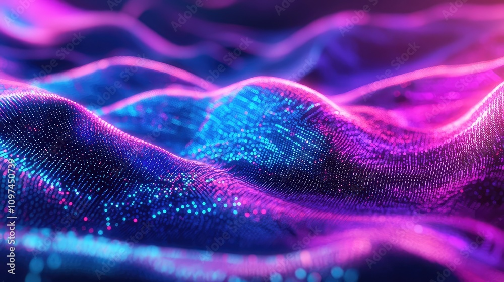 Vibrant data particles swirling in a vortex pattern, blending purple, blue, and pink with glowing effects Vibrant data particles swirling in a vortex pattern, blending purple, blue, and pink with glowing effects
