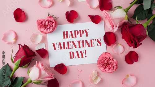 Valentines Day background with hearts and roses Happy Valentines Day banner