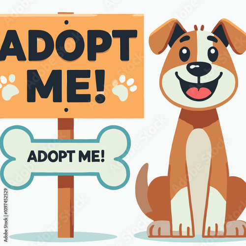 cartoon of a cute dog sitting ready for adoption