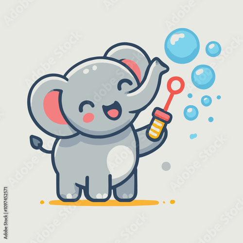 cartoon cute elephant character playing blowing bubbles