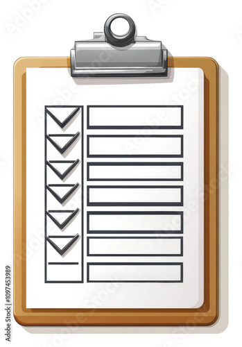 Clipboard with checklist for organization and task management isolated on transparent background