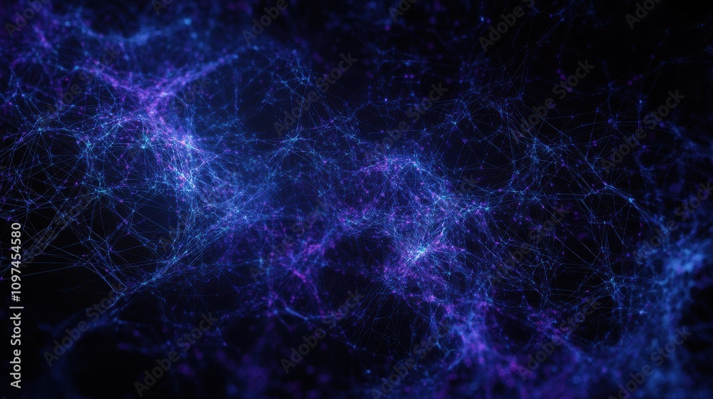 Abstract Blue and Purple Neural Network, Glowing Lines and Connections, Digital Technology Background, Futuristic Sci-Fi Concept Abstract Blue and Purple Neural Network, Glowing Lines and Connections, Digital Technology Background, Futuristic Sci-Fi Concept