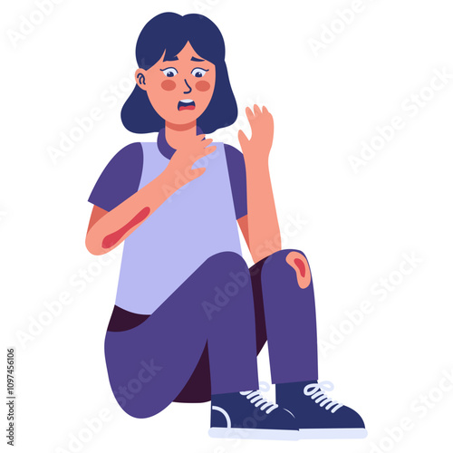 Girl Injury Illustration with Cartoon Style. Vector Character Design.