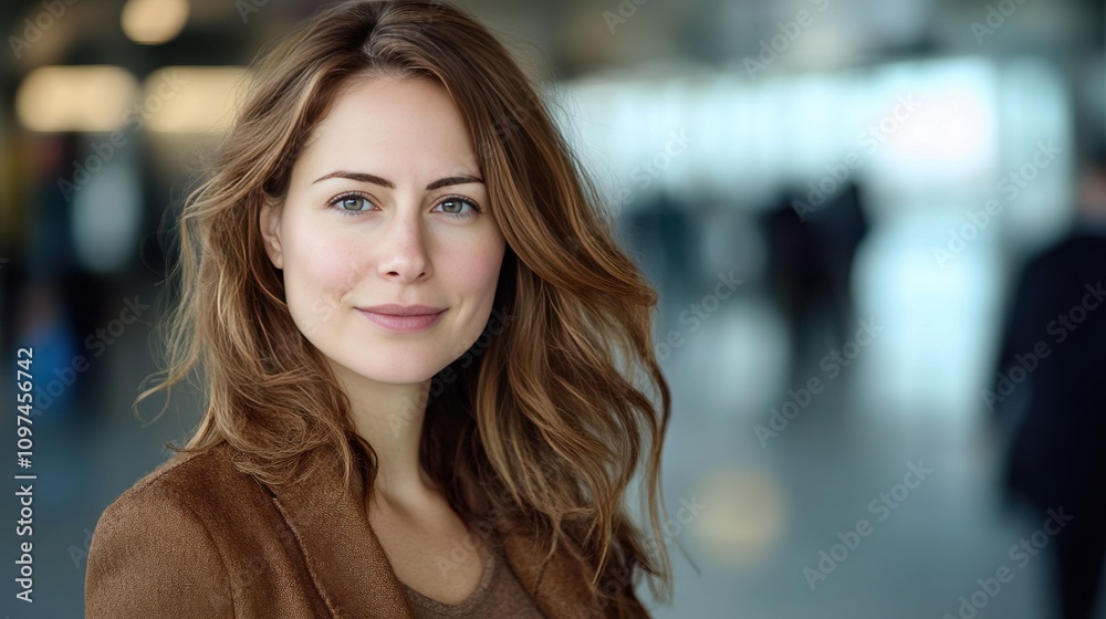 Confident Young Woman Smiling in Modern Urban Environment