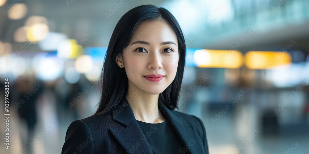 Confident Businesswoman at Airport Terminal Ready for Travel