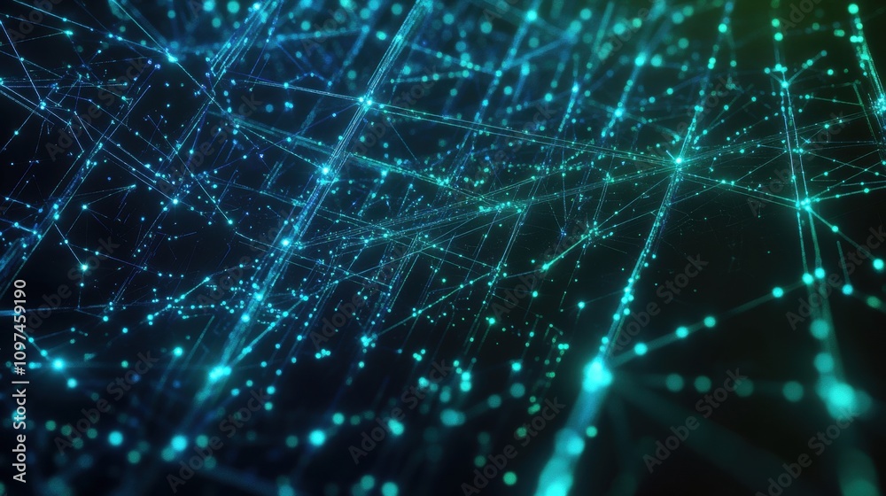 Obraz premium Abstract Teal and Blue Network Connections Futuristic Digital Background with Glowing Lines and Nodes