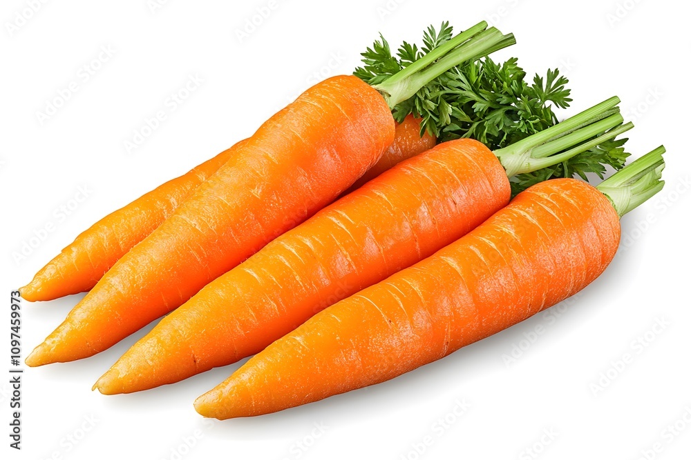 Fresh organic carrots with green tops isolated on white background Fresh organic carrots with green tops isolated on white background