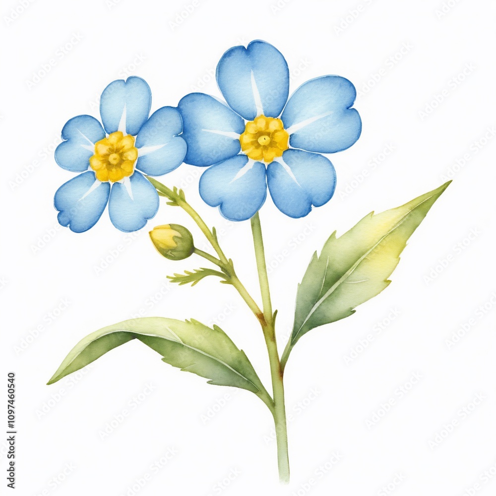 Fototapeta premium Watercolor Forget Me Nots Delicate Blue Flowers Botanical Illustration Spring Bloom Floral Design