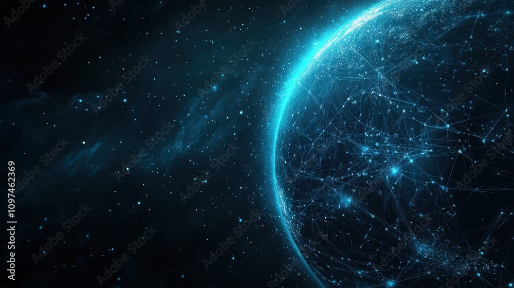 Fototapeta premium Futuristic Global Network Abstract Earth with Glowing Connections and Starry Space Background - Digital Art