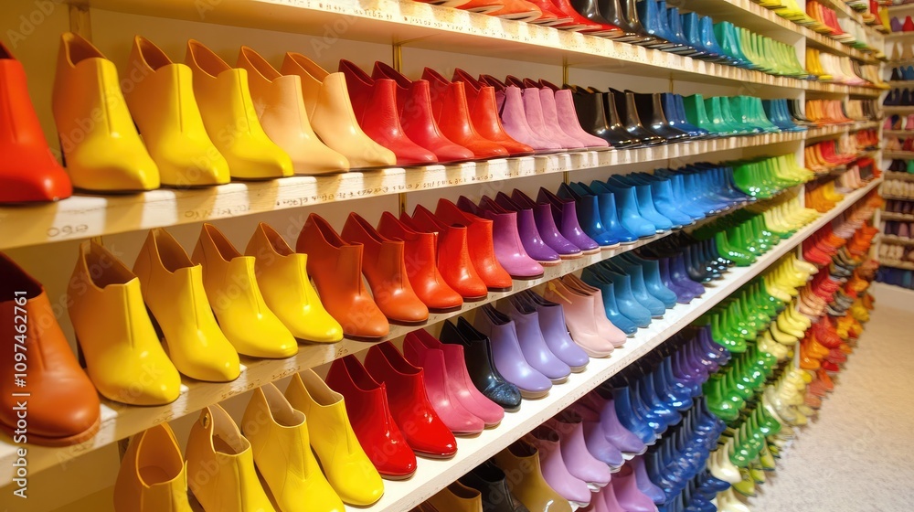 A Vibrant Display of Colorful Ankle Boots at a Retail Store Showcasing an Array of Fashion Choices for Every Style and Occasion A Vibrant Display of Colorful Ankle Boots at a Retail Store Showcasing an Array of Fashion Choices for Every Style and Occasion