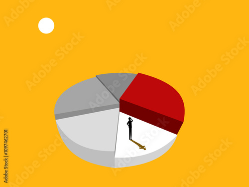 Increase market share. Businessman standing on a circle chart. vector