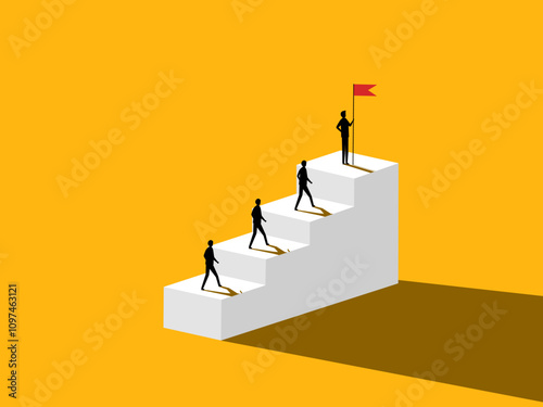 Group of businessmen climb stairs. Stages of success. vector