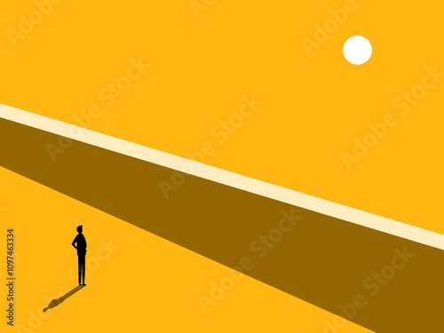 Trade barriers. Businessman standing at the wall. vector