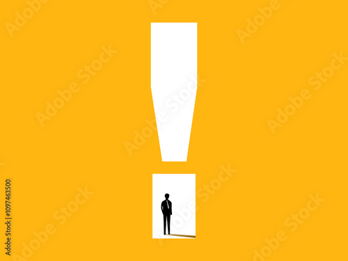 Business caution, warning. Businessman in exclamation mark. vector