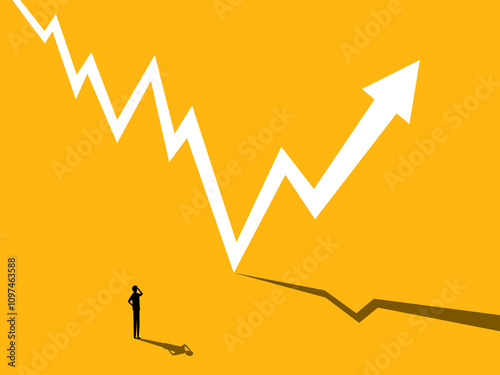 Hope, success. Businessman with arrow pointing up. vector