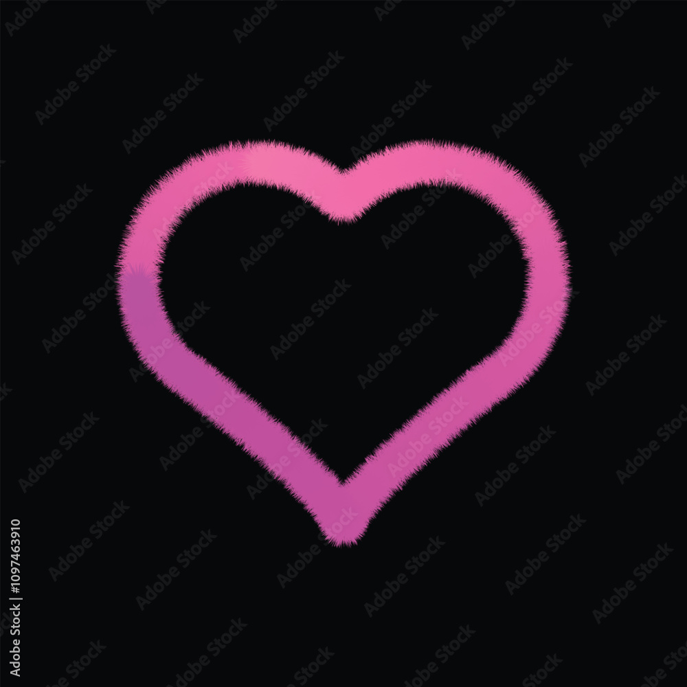Vibrant Pink Furry Heart Outline on Black Background – Love Symbol Graphic Vibrant Pink Furry Heart Outline on Black Background – Love Symbol Graphic