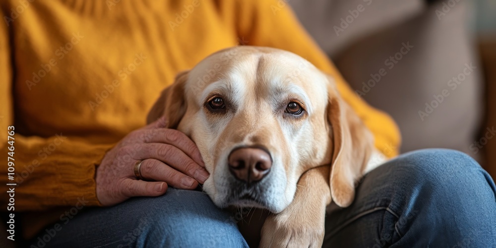 A cozy moment shared between a dog and its owner. The warm colors evoke a sense of comfort. This heartwarming image captures friendship and love in a home setting. AI A cozy moment shared between a dog and its owner. The warm colors evoke a sense of comfort. This heartwarming image captures friendship and love in a home setting. AI