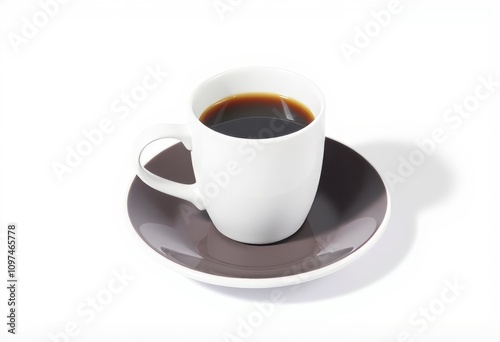 A coffee mug A shot of a coffee mug on a saucer on a white backg