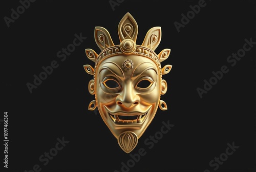 Mask Hologram A detailed model of a ceremonial or theatrical mas