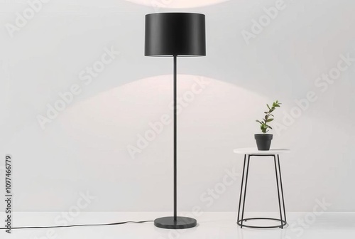 Slimline Metal Lamp A tall slender black floor lamp with a minim