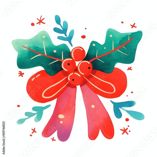 Christmas Festival. Festive bow with holly and berries