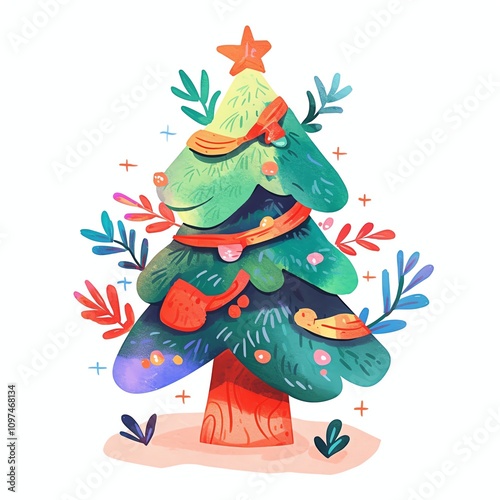 Christmas Festival. Festive illustrated Christmas tree