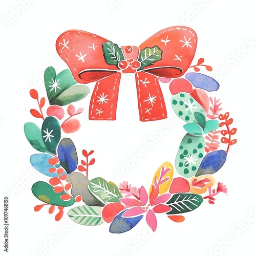 Christmas Festival. Decorative holiday wreath with bow