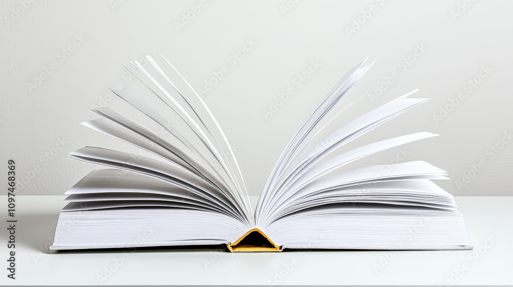 high resolution image of open white book with blank pages, showcasing its spine and pages fanned out, creating sense of anticipation and creativity high resolution image of open white book with blank pages, showcasing its spine and pages fanned out, creating sense of anticipation and creativity