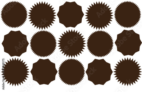 Starburst red sticker set - collection of special offer sale round and oval sunburst labels and buttons isolated on white background. Stickers and badges with star edges for promo advertising.