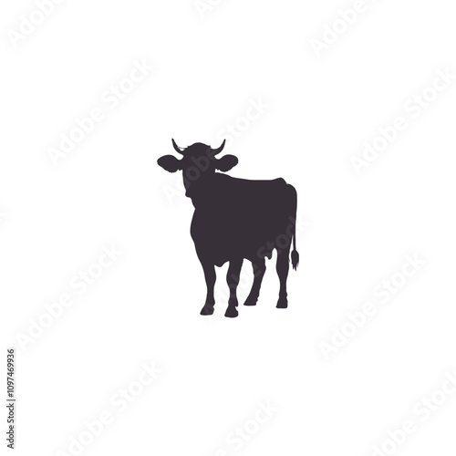 Cow black silhouette. Bull symbol. Beef silhouette. Farm animal icon isolated on white background.