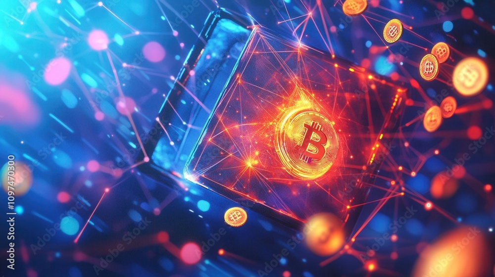 Futuristic Bitcoin Cryptocurrency Network Glowing Digital Currency in a Transparent Cube with Abstract Connections Futuristic Bitcoin Cryptocurrency Network Glowing Digital Currency in a Transparent Cube with Abstract Connections